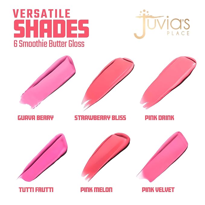 Juvia's Place Smoothie Lip Gloss Tutti Fruitty - Hydrating Cream Lipgloss with Pink & Mauve Tones - Non Sticky Plumping Glosses - High Shine Lipgloss for Women - Lip Plumper w/Cocoa Butter & Chia Oil