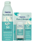 Coppertone Pure and Simple Kids Mineral Sunscreen Spray SPF 50 (5 Oz) + Kids Sunscreen Stick SPF 50 (0.49 Oz), Hypoallergenic and Fragrance Free