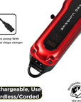 Supreme Trimmer Pro Clipper All Metal w/Fade Blade | 300 Min Run Time Professional Clipper Set, Cordless Beard Trimmer | STC5030 Red