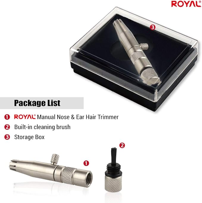 ROYAL [Made in Korea] Premium Nose Hair Trimmer for Men Silver Bullet, Manual, Battery-Free, Stainless, Waterproof, Painless with Patented Mechanism ET-3