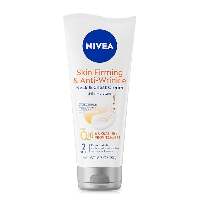 Nivea Skin Firming and Anti Wrinkle Neck and Chest Cream with Q10, Creatine and Provitamin B5, Skin Firming Body Cream Reduces the Look of Fine Lines and Wrinkles, 6.7 Oz Tube