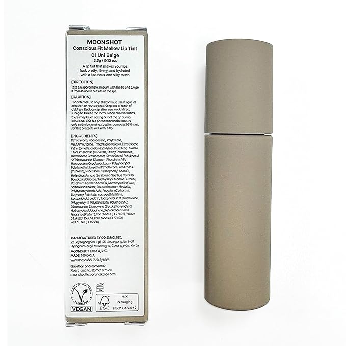 Moonshot KOREA Conscious Fit Mellow Lip Stain Longwear, Weightless, Not Animal Tested,Glow-Boosting, Long-Lasting, Comfortable, Non-Sticky,k-beauty, (Uni Beige, 01)
