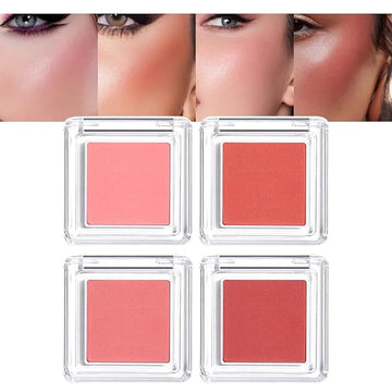 Blush for Cheeks Professional Makeup Palette, Comes with 4 Separate Powder Palette,Blendable and Fade-Resistant for Eyes,Lips & Cheeks Long-Wear Matte Finish,Color-Coral Nude Pink Red Comes with Brush