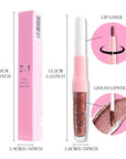 evpct Brown Bronze Metallic Glitter Lip Liner and Lipstick Combo Lip Gloss Stain Set Makeup for Women Long Lasting Waterproof 24, Hot Chocolate Metallic Shimmer Frosted Iridescent Liquid Lipstick 08