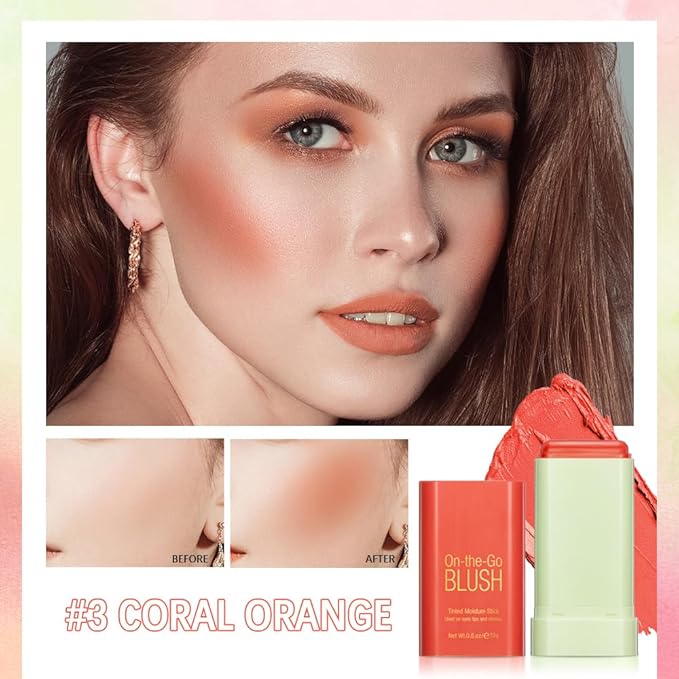 Soft Creamy Blush Stick,On-the-Go Blush,2-in-1 Cheek and Lip