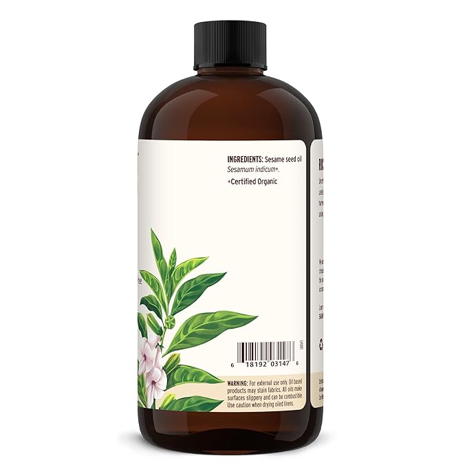Banyan Botanicals Sesame Oil – Organic & Unrefined Sesame Oil for Skin, Body, Hair & More – Multiple Sizes – 24 oz – Non GMO Sustainably Sourced Vegan