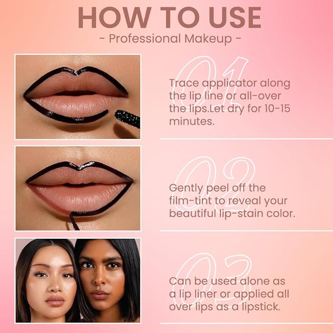 Matte Lip Stain Peel Off Lip Liner, Dark Brown Peel Off Lip Stain Tattoo,Long Lasting & Waterproof Peel Off Lip Gloss Lip Liner,Transfer-Proof All Skin Types.0.12 fl oz #05
