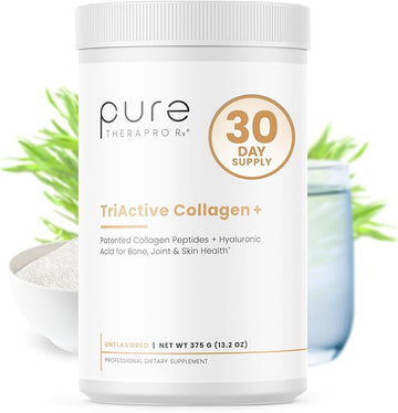 Pure Therapro Rx TriActive Collagen Plus, Collagen Powder for Hair, Skin, Nails, Bones & Joints, Hydrolyzed Collagen Powder w/Patented Peptides, Unflavored Multi Collagen Protein Powder, 30 Servings