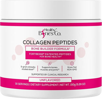FORTIBONE Collagen Peptides Essential Bone Builder Hydrolyzed Collagen Powder for Women & Men, Clinically-Supported for Bone Strength & Density, Gluten Free & Dairy Free - Unflavored (30 Servings)