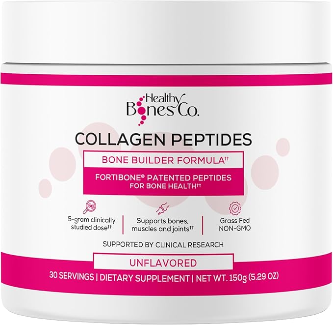 FORTIBONE Collagen Peptides Essential Bone Builder Hydrolyzed Collagen Powder for Women & Men, Clinically-Supported for Bone Strength & Density, Gluten Free & Dairy Free - Unflavored (30 Servings)