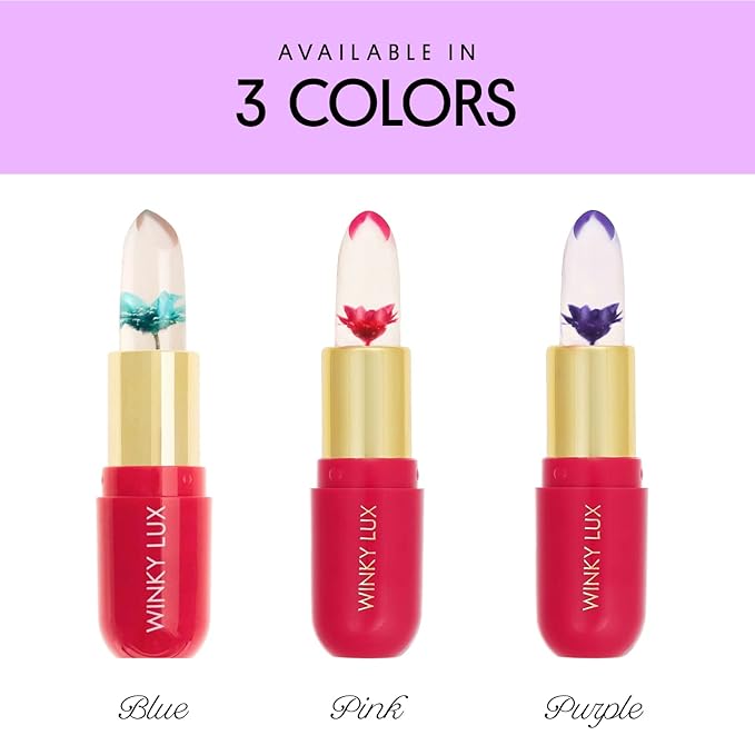 Winky Lux Flower Balm, pH Lip Balm, Color Changing Lipstick and Tinted Stain, Vegan & Cruelty Free Lip Balm, Hydrate & Plump, Sheer Pink Lipstick, Blue Flower