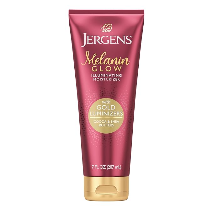 Jergens Hand and Body Lotion, Melanin Glow Illuminating Moisturizer, with Gold Luminizers, 7 Oz