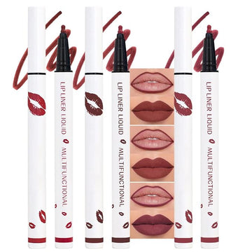 2Pcs Longwear Liquid Lip Liner Stain Marker Pen Set Long Lasting Waterproof, Dark Black Cherry Wine Red Matte 24 Hour Lip Liner and Lipstick Combo, Color Stay Lipliner All Day, Lip Stains peel off