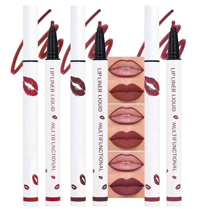 2Pcs Longwear Liquid Lip Liner Stain Marker Pen Set Long Lasting Waterproof, Dark Black Cherry Wine Red Matte 24 Hour Lip Liner and Lipstick Combo, Color Stay Lipliner All Day, Lip Stains peel off