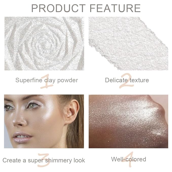 evpct Pearl White Silver Face Highlighter Makeup, White