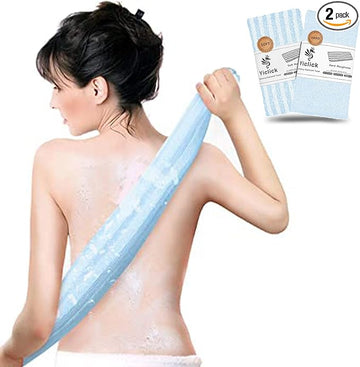 Yiclick 2 Pack Exfoliating Washcloth Towel - Exfoliating Body Scrubber Exfoliator, Loofah Sponge Wash Cloth, Korean & Japanse & African Net Sponge Rag - Back Scrubber Washer (Blue)