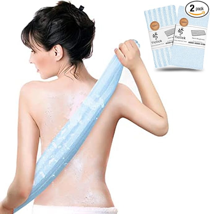 Yiclick 2 Pack Exfoliating Washcloth Towel - Exfoliating Body Scrubber Exfoliator, Loofah Sponge Wash Cloth, Korean & Japanse & African Net Sponge Rag - Back Scrubber Washer (Blue)