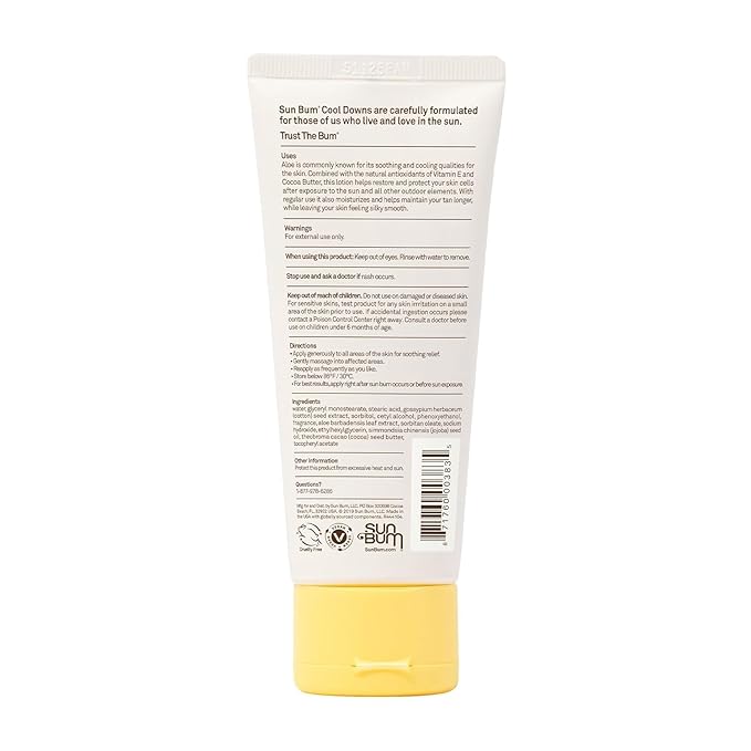 Sun Bum Cool Down Aloe Vera Lotion - Vegan After Sun Care with Cocoa Butter to Soothe and Hydrate Sunburn - Travel Size - 3 oz