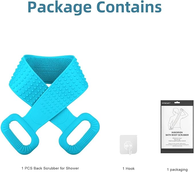 Inmorven Exfoliating Back Scrubber for Shower with Handles, 30 Inch Double-Sided Back Exfoliator Body Scrub Towel, Exfoliating Washcloth Bath Tool for use in Shower, to Clean Skin for Men & Women