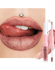 evpct Bronze Gold Metallic Glitter Lip Liner and Lipstick Combo Lip Gloss Stain Set Makeup for Women Long Lasting Waterproof 24, Rose Gold Metallic Shimmer Frosted Iridescent Glossy Liquid Lipstick 14