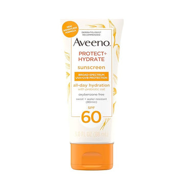 Aveeno Protect + Hydrate Moisturizing Body Sunscreen Lotion, SPF60 Broad Spectrum & Prebiotic Oat, Oil-, Oxybenzone- & Paraben-Free, Water & Sweat Resistant (80-min), Non-Greasy, Travel Size 3.0 Fl Oz