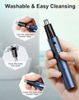 AHHFEI Nose & Ear Hair Trimmer, 5 in 1 Rechargeable USB Trimmer for Men & Women, Painless & Easy Cleansing, Blue
