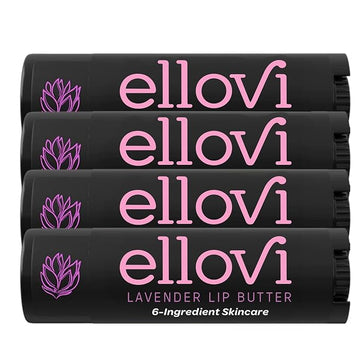 Ellovi Natural Lip Butter Lip Balm - Lavender - Pure Enough to Eat - Made With Just 6 Vegan Ingredients - 100% Natural & Organic Moisturizing Lip Care for All Day Hydration (4-Pack)