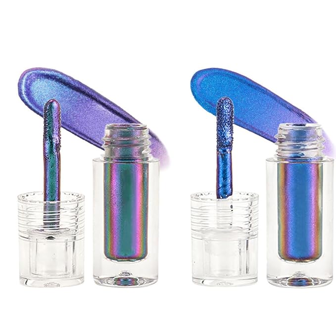 Duochrome MultiChrome Chameleon Liquid Metallic Eyeshadow 3 Pcs Set, Deep Purple Blue High-Impact Multi-Dimensional Finish, Silky Smooth and High Pigment Holographic Glitter Eyeshadow Makeup (Set03)