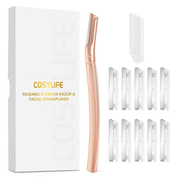 Eyebrow Razor Dermaplaning Tool with 10 Blade Refills Exfoliating Face Razors for Women Facial Razor for Peach Fuzz and Eyebrow Hair Removal