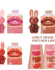 3Pcs Cute Rabbit Hydrating Lip Gloss Set,Cute Bunny Lip Glaze, Moisturising Jelly Liquid Lipsticks Lip Stain,Waterproof Non-Stick Cup Long Lasting Cute Makeup