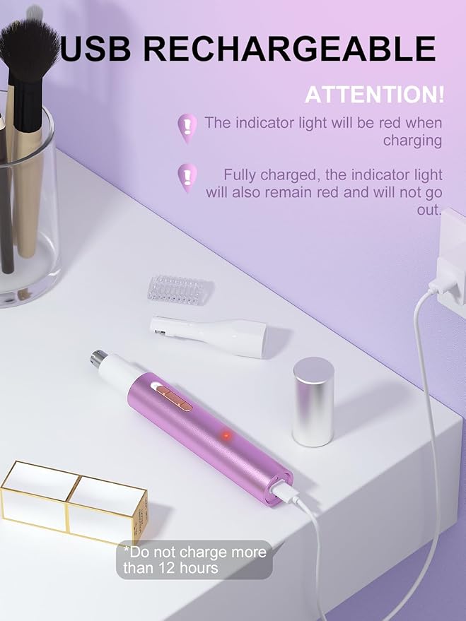 2025 Rechargeable Nose & Ear Hair Trimmer, Dual-Edge Blade Electric Clipper for Women Men, Facial & Eyebrow Hair Removal Tool, Powerful Motor, Painless, Easy to Clean, IPX7 Waterproof (Pink)