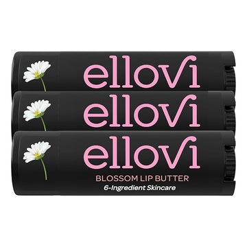 Ellovi Natural Lip Butter Lip Balm - Blossom - Pure Enough to Eat - Made With Just 6 Vegan Ingredients - Moisturizing Lip Care for All Day Hydration (3-Pack)