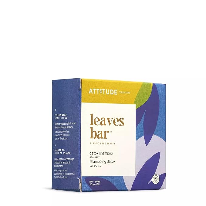 ATTITUDE Hair Shampoo Bar, EWG Verified, Plant and Mineral-Based Ingredients, Plastic-free Vegan and Cruelty-free Beauty Products, Detox, Sea Salt, 4 Oz (Pack of 3)
