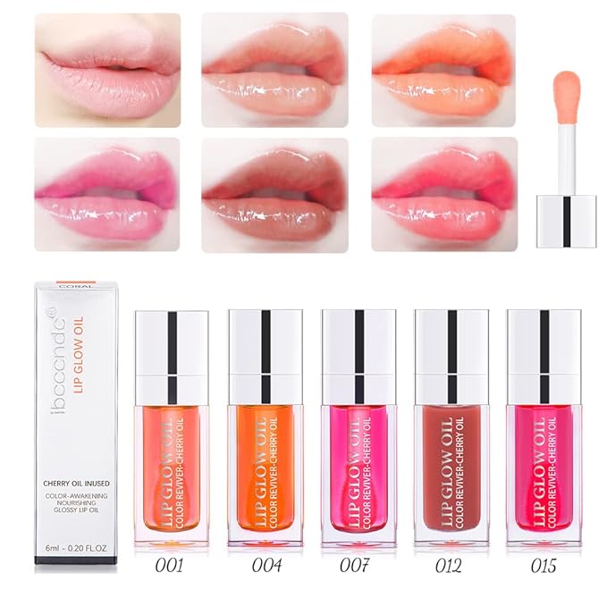 Plumping Lip Oil,Hydrating and Tinted Lip Balm,Nourishing Glow Oil for Lip Care, Transparent Non-sticky Big Brush Head Glitter Shine Primer Lip Tint(Raspberry)