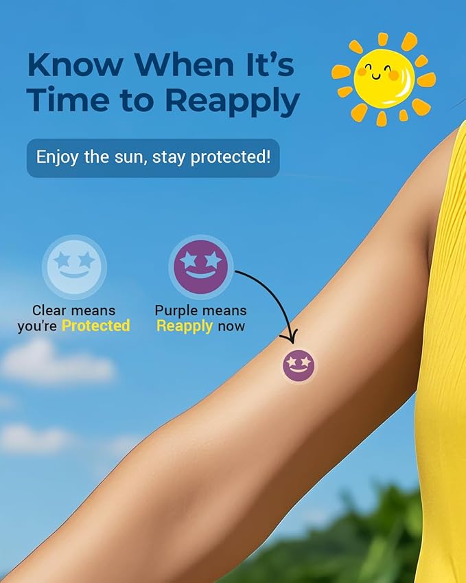 80 Pcs UV Stickers for Sunscreen, Sunscreen Stickers Reapply Reminder Know When to re-Apply Sunscreen, UV Detection Stickers Waterproof, Sunny UV Patches Reminder, SPF UV Spots for Kids (Emojis Style)