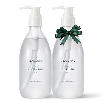 AROMATICA Organic Aloe Vera Gel (2 pack), After Sun Care and Sunburn Relief with Pure Aloe Vera Gel Face&Hair, Sun Burn Moisturizer EWG Verified (10.14oz/300ml)