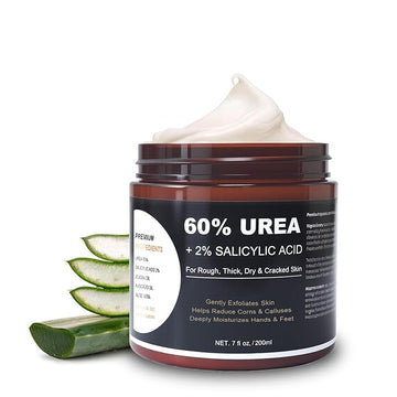 60% Urea Foot & Hand Cream with 2% Salicylic Acid - Intensive Moisturizer for Dry, Cracked Heels, Feet, Elbows, Hands and Knees - Callus Remover lotion with Jojoba Oil, Avocado Oil & Aloe Vera, 7 oz
