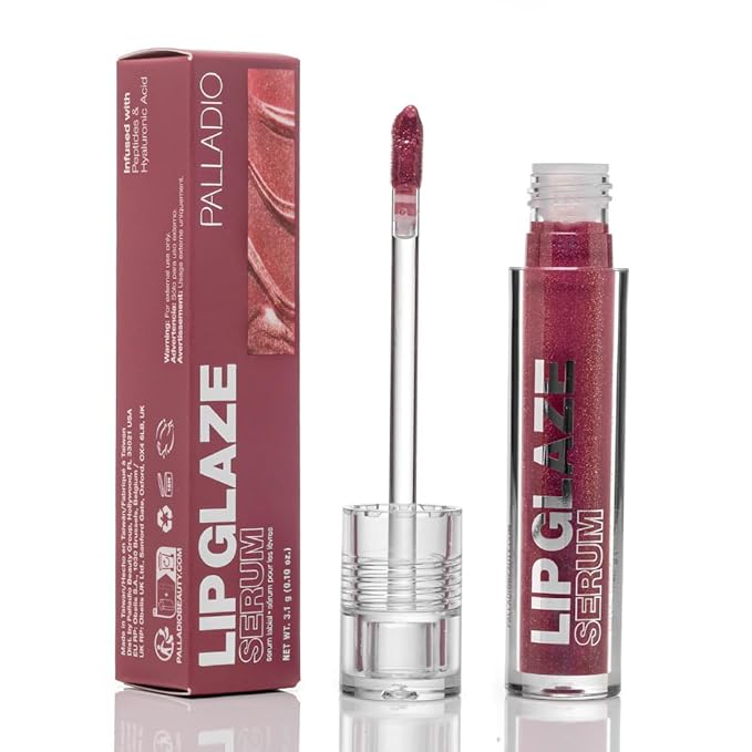 Palladio Lip Glaze Serum, Hydrating Lip Gloss with Peptides & Hyaluronic Acid for Plump, Smooth, and Nourished Lips – Vegan, High-Shine, Non-Sticky Finish (Sugar Plum)