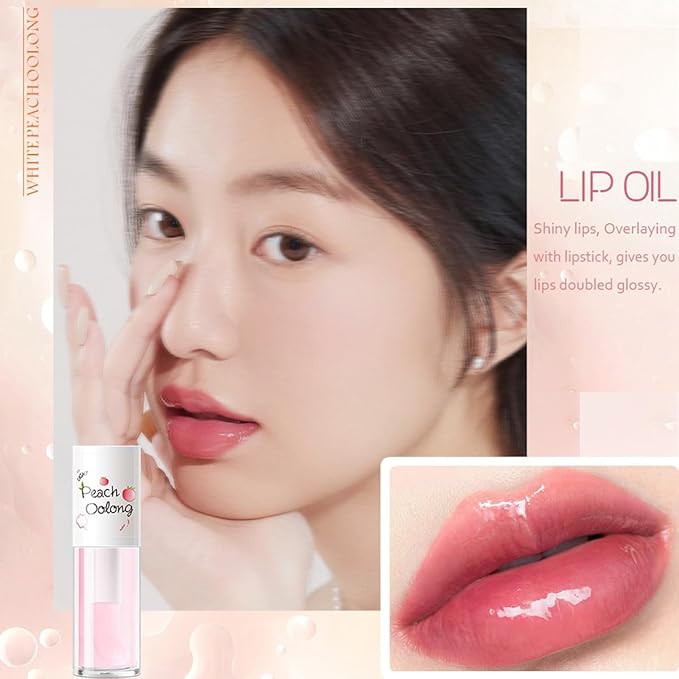 4Pcs Hydrating Clear Lip Oil,Crystal Jelly Honey Lip Gloss with Big Brush,Long Lasting Nourishing Lip Care Lip Glow Oil,Moisturizing Tinted Lip Balm,Fresh Texture Flavoring Oil Lip Makeup