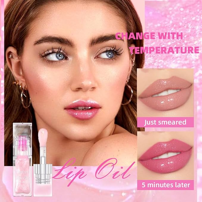 Hydrating Lip Gloss Transparent Lip Care,Magic Color Changing Moisturizing Lip Glow Oil Plumping Glimmer Glow Lipstick, Long Lasting Non-sticky Fresh Texture Lip Oil(Q2394-4#Change Color)