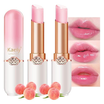 Kaely 2Pcs Peach Hydrating Lipstick Tinted Lip Balm, Color Changing PH Lipstick Makeup, Korean Magic Lip Stain Long Lasting Waterproof, labiales magicos 24 horas originales