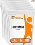 BulkSupplements.com L-Glutamine Powder - Glutamine Supplement, L-Glutamine 5000mg, L Glutamine Powder - Unflavored & Gluten Free, 5000mg per Serving, 5kg (11 lbs) (Pack of 5)