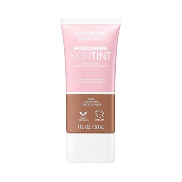 COVERGIRL Clean Fresh Nourishing Skin Tint, 630 Deep/Dark, Liquid Foundation, Dewy Finish, Infused with Coconut & Aloe, Vegan Formula
