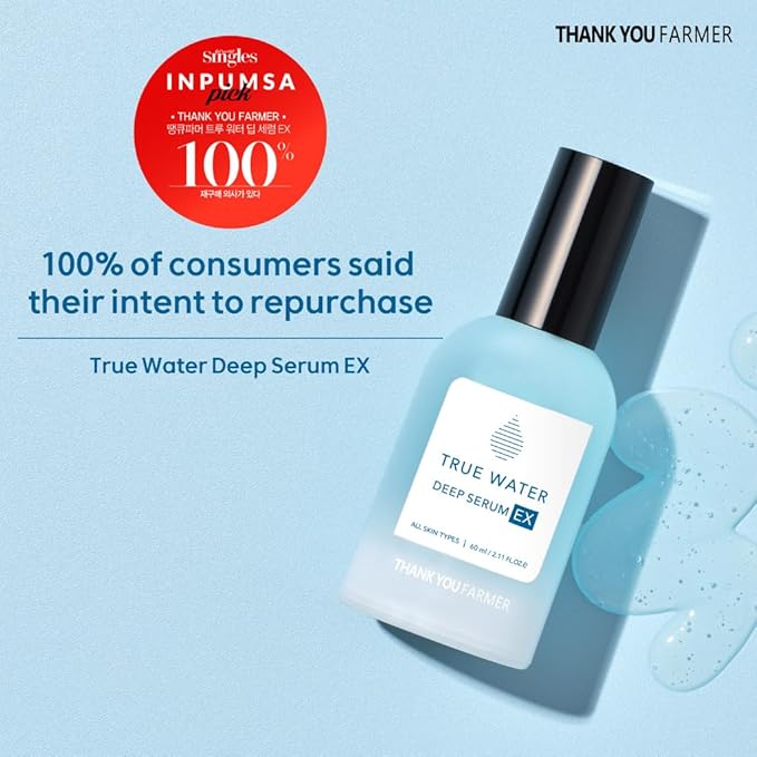THANKYOU FARMER True Water Deep Serum EX 2.11 Fl Oz (60ml) - Korean Hyaluronic Acid Serum for Face, Phyto Mucin Essence, Hydrating Serum, Korean Serum, Dermatologist-tested