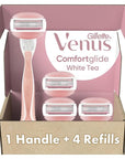 Gillette Venus ComfortGlide White Tea Women's Razor, Handle + 4 Blade Refills