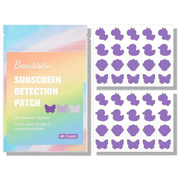 UV Stickers for Sunscreen - 40 Count UV Detection Stickers, Know When to re-Apply Sunscreen, Safe for Kids Age 3+, 4 Pattern Types for Girls & Boys