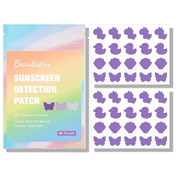 UV Stickers for Sunscreen - 40 Count UV Detection Stickers, Know When to re-Apply Sunscreen, Safe for Kids Age 3+, 4 Pattern Types for Girls & Boys