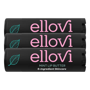 Ellovi Natural Lip Butter Lip Balm - Mint - Pure Enough to Eat - Made With Just 6 Vegan Ingredients - Moisturizing Lip Care for All Day Hydration (3-Pack)