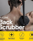 TOOLETRIES Silicone Back Scrubber - Exfoliating Shower Brush, Back Washer for Men, Durable Back Brush with Long Handle - Long Lasting Bath & Shower Accessories - Charcoal