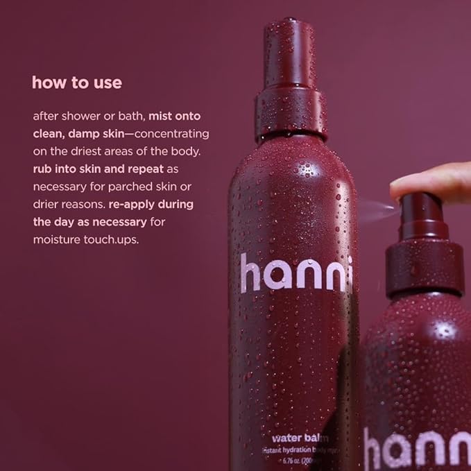 HANNI Water Balm Hydrating Body Mist, Moisturizer Spray with Hyaluronic Acid for All Skin Types, Lotion Replacement, 200 mL / 6.76 fl oz